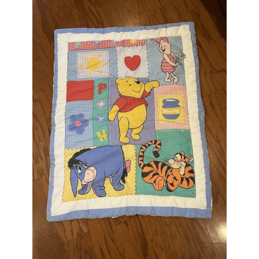 Vintage Winnie The Pooh Baby Crib Bedding Quilt Blanket Disney Patchwork